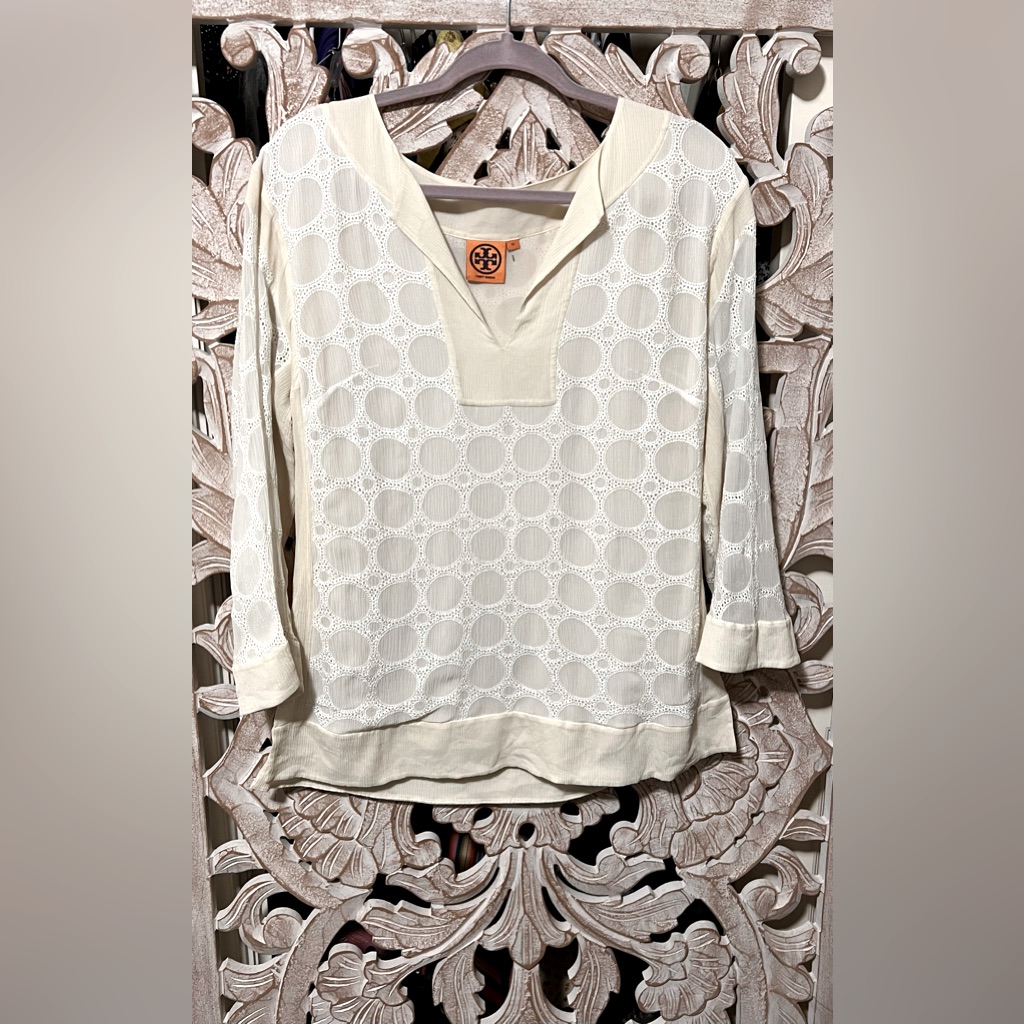 Tory Burch Cream Eyelet Tunic Top
